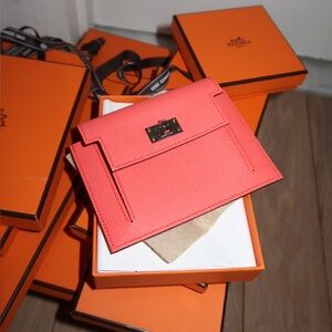 Hermes Kelly Pocket Compact Wallet Rose Texas | NIB